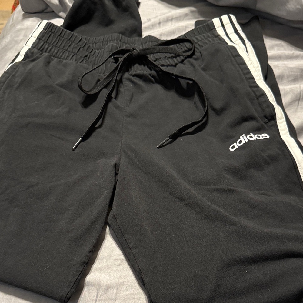 Adidas Black Joggers with White Stripes